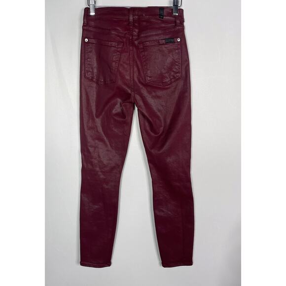 7 For All Mankind Womens 26 Red Burgundy High Waist Coated Ankle Skinny Jeans - Picture 2 of 12
